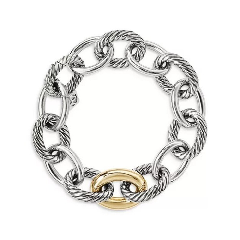 David Yurman Oval Link Cable Bracelet Sterling Silver & 18K Gold Accents 8" 19mm